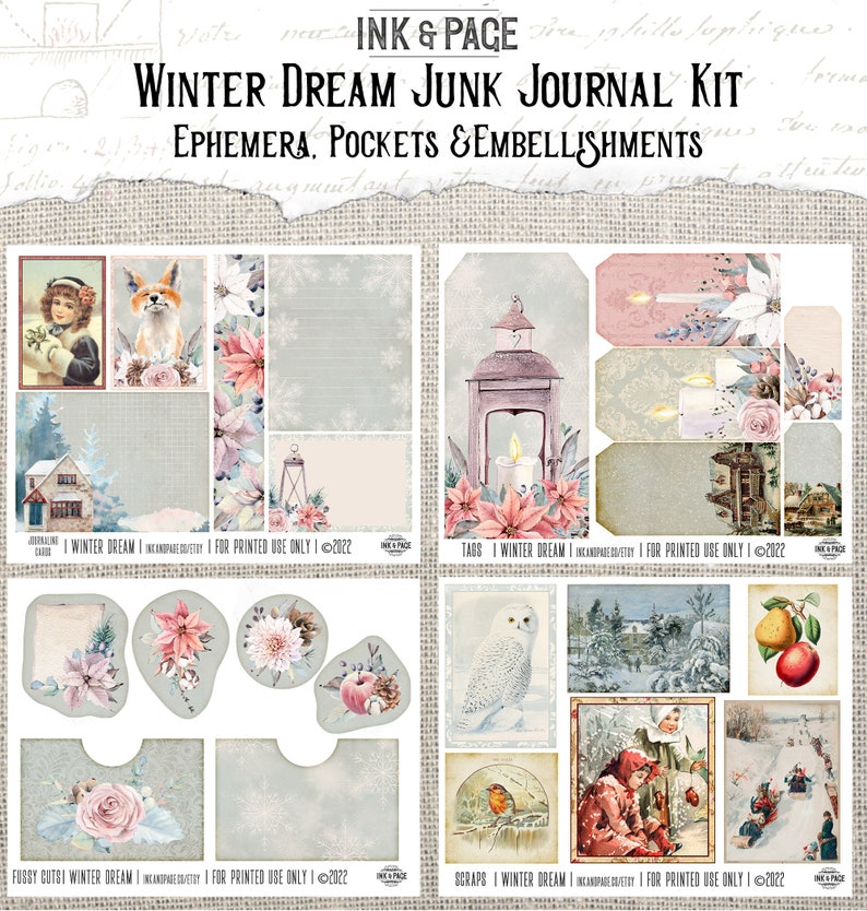Winter Dream Junk Journal Printable Kit, Vintage Snow Digital Download ...