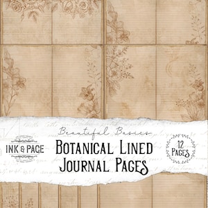 Afdrukbare botanische gevoerde tijdschriftpapieren, mooie basics, bloementhee bevlekte pagina's, junk journals, vintage digitale download, neutraal