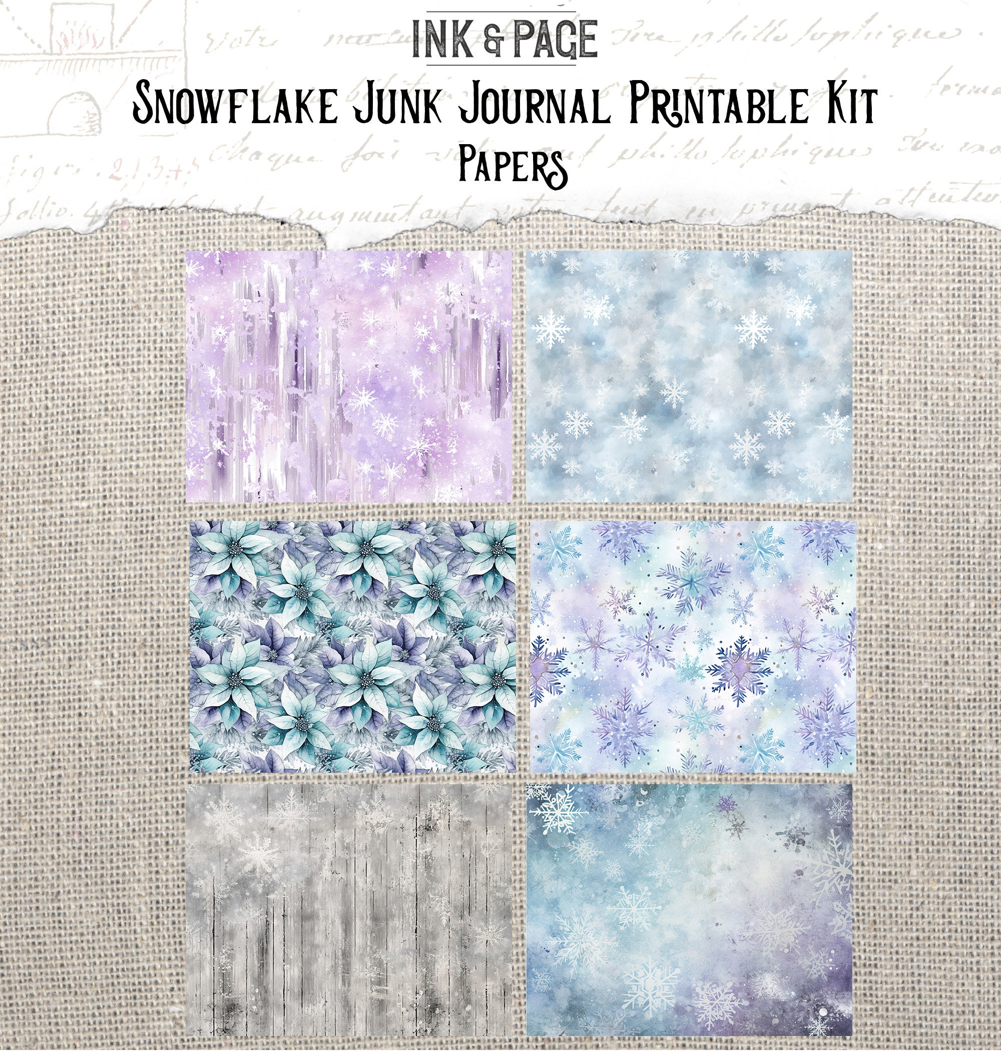 Snowflake Junk Journal Printable Kit Winter Grunge Digital Paper ...