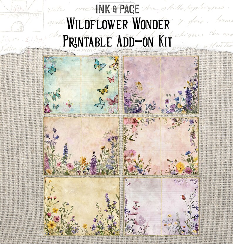 Wildflower Wonder Printable Ephemera Junk Journal Botanical Paper Pack Flower Pockets Nature Digital Envelopes Garden Lined Pages Apothecary Bild 2