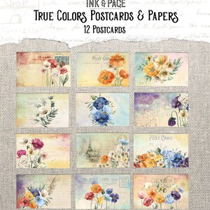 True Colors Postcards Printable, Rainbow Floral, Junk Journal Ephemera ...