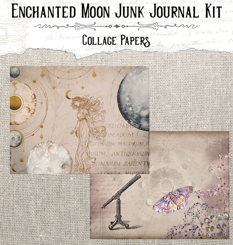 Enchanted Moon Junk Journal Kit imprimable, Celestial Journal, Purple Junk Journal image 6