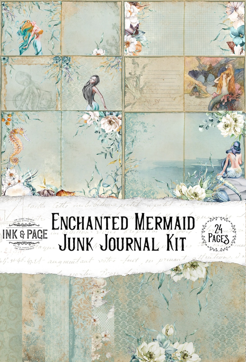 Enchanted Mermaid Junk Journal Printable Kit, Vintage Ocean Ephemera ...