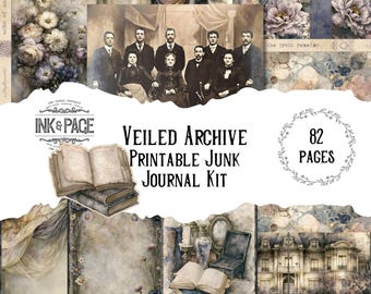 Veiled Archive Junk Journal Printable Kit | Dark Academia Digital Download Vintage Ephemera