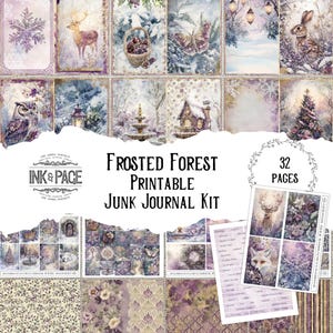 Frosted Forest Junk Journal Afdrukbare Enchanted Winter Digitale Download Pastel Vakantie Ephemera Fantasy Woodland Scrapbookpapier Magisch