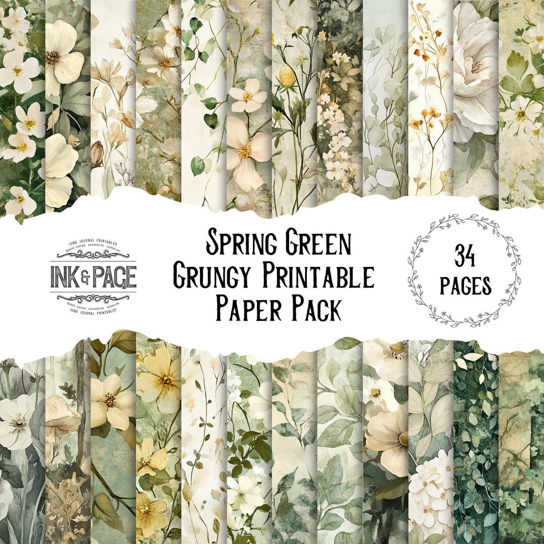 Spring Green Printable Paper Pack Grungy Gothic Digital Download Junk ...