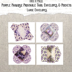 Purple Paradise Printable Ephemera Pockets Junk Journal Vintage Lavender Digital Envelopes Violet Scrapbook Rainbow Paper Wildflower Garden imagem 3