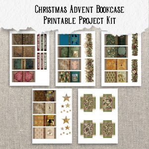 Utskrivbart kit för adventsbokhylla | Miniboklådor | Vintage julbibliotek | Skräpjournal och papperspysselprojekt bild 6