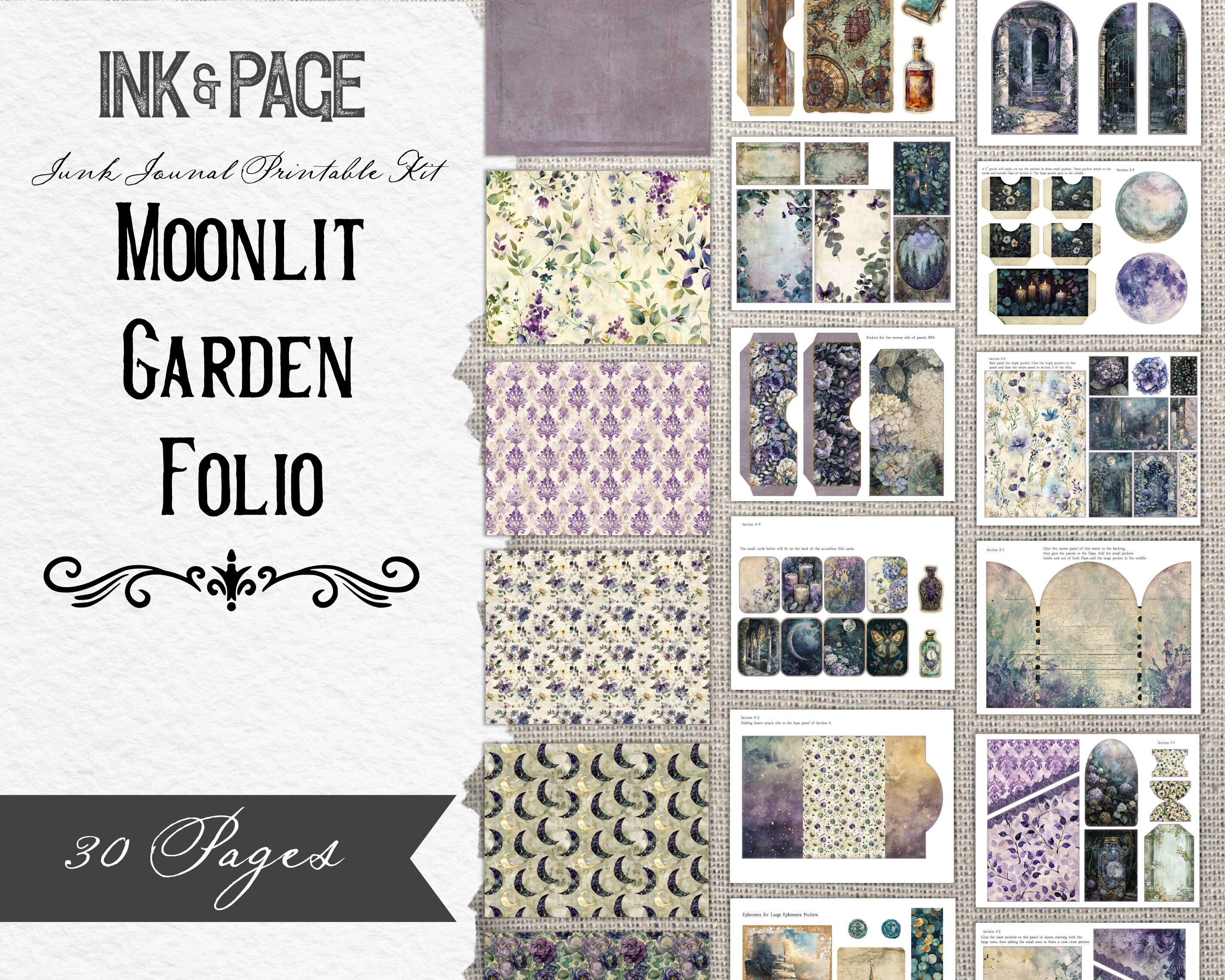 Moonlit Garden Folio Printable Junk Journal Ephemera Celestial Digital ...