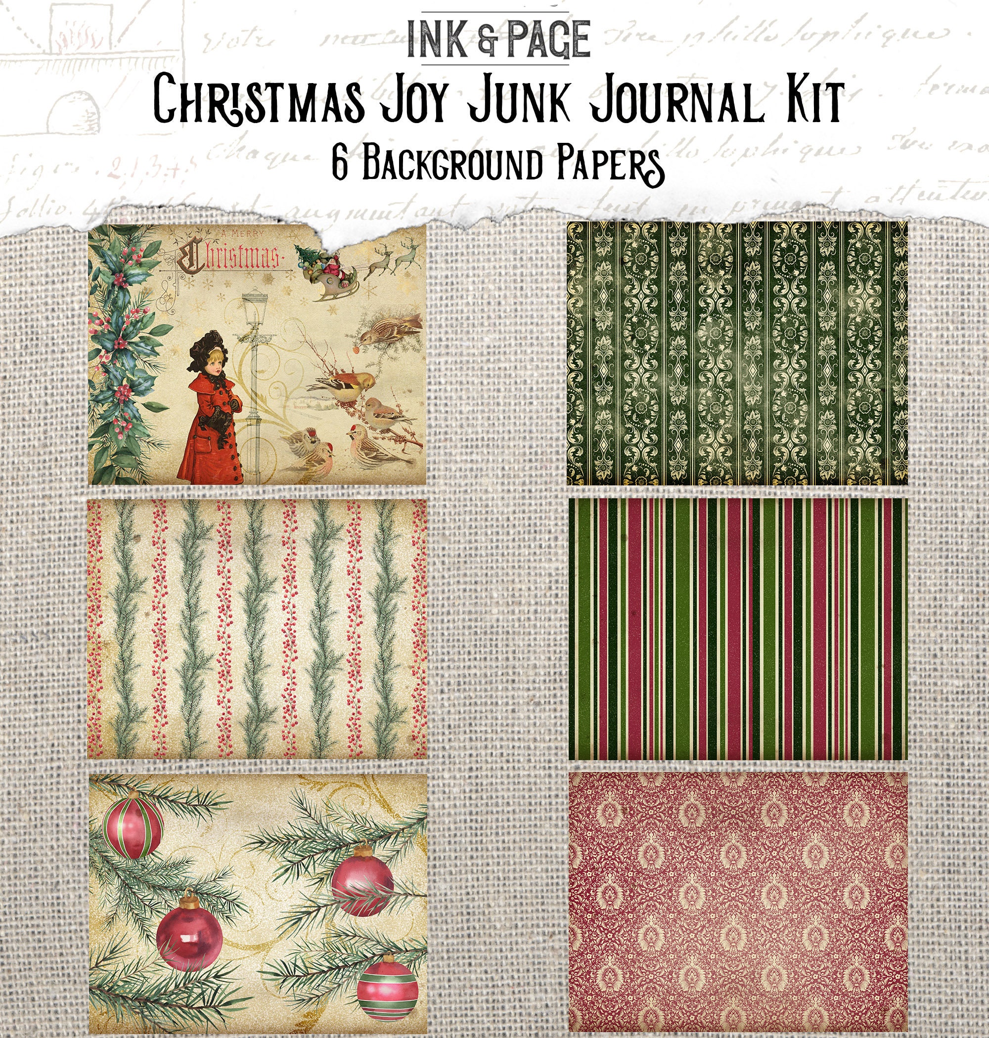 Christmas Joy Junk Journal Kit, Printable Holiday Ephemera, Vintage ...