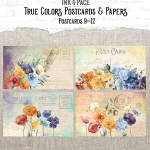 True Colors Postcards Printable, Rainbow Floral, Junk Journal Ephemera ...