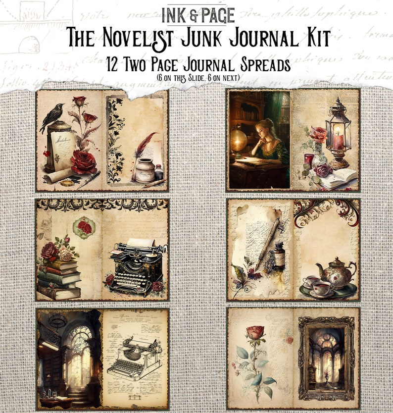 Författarens skräpjournal utskrivbart kit viktoriansk damförfattare ephemerabibliotek vintage skrivmaskinsbok Bujo Dark Academia digital nedladdning bild 3