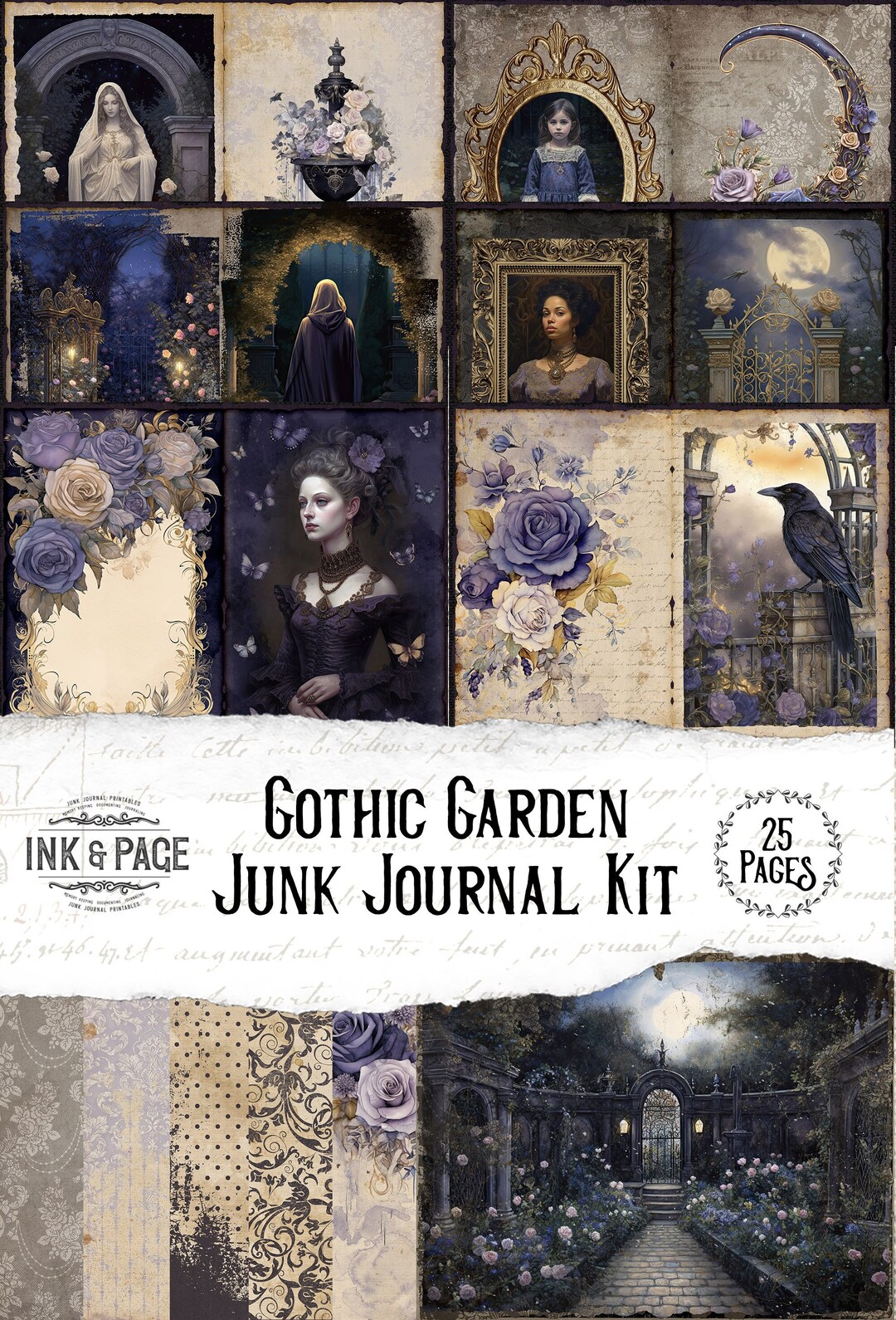 Gothic Garden Junk Journal Printable Kit Vintage Digital Download Dark ...