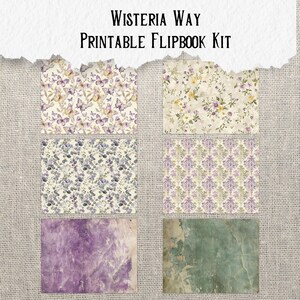 Puede incluir: Un kit de flipbook imprimible con el t&iacute;tulo "Wisteria Way". El kit incluye seis papeles estampados diferentes con un tema floral en tonos de morado, verde y amarillo.