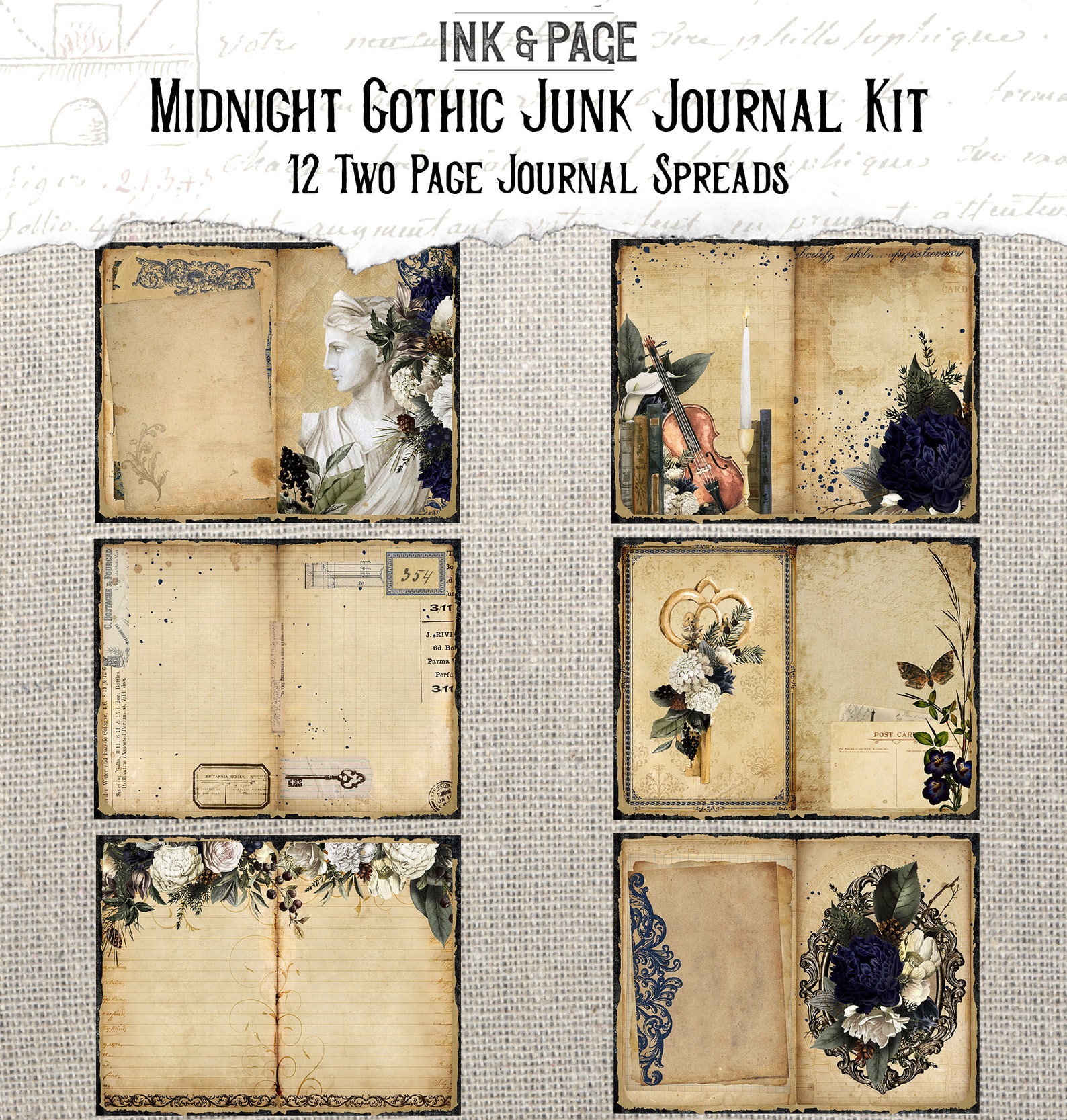 Midnight Gothic Printable Junk Journal Kit, Vintage Ephemera, Dark ...