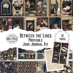 Kit para impressão de diário de lixo entre as linhas Biblioteca secreta Download digital Papel para scrapbook da Dark Academia Registro de leitura Amante de livros Ephemera