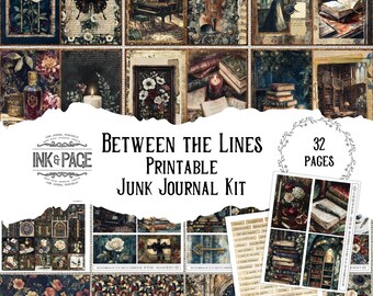 Between the Lines Junk Journal Printable Kit Secret Library Digital Download Dark Academia Scrapbook Paper Reading Log Book Lover Ephemera