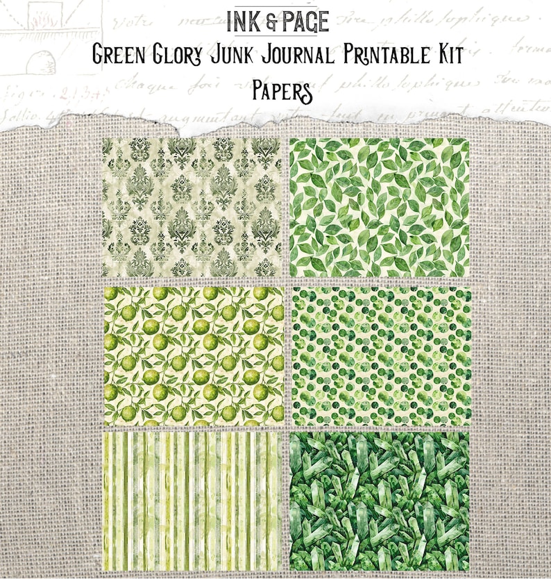 Green Glory Junk Journal Printable Ephemera Rainbow Vintage Digital Paper Pack Shabby Lime Mixed Media Spring Leaves Nature Scrapbook Pages image 8