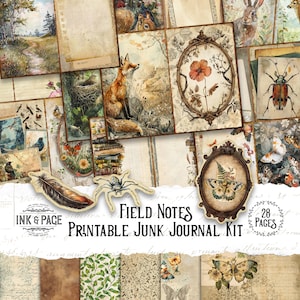 Field Notes Junk Journal Printable Kit Nature Digital Download Victorian Vintage Ephemera Naturalist Scrapbook Paper Botanical Notebook Page
