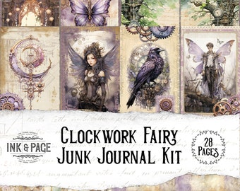 Steampunk Fairy Junk Journal Printable Kit Vintage Fairy Forest Journal Fantasy Digital Download Steampunk Scrapbook Fairy Ephemera Journal