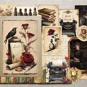 Författarens skräpjournal utskrivbart kit viktoriansk damförfattare ephemerabibliotek vintage skrivmaskinsbok Bujo Dark Academia digital nedladdning bild 2