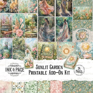 Sunlit Garden Printable Ephemera Add-On Junk Journal Digital Download Botanical Tags Scrapbook Cottage Envelopes Peony Pockets Charming ATCs