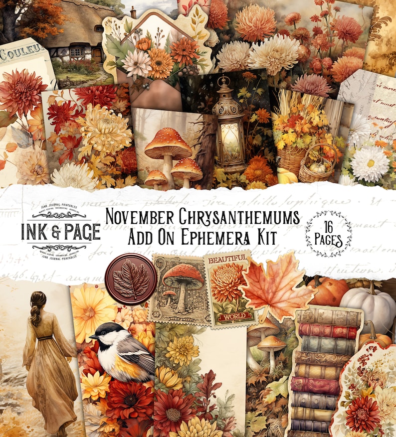 November Printable Ephemera Junk Journal Fall Tags Autumn Forest Paper ...