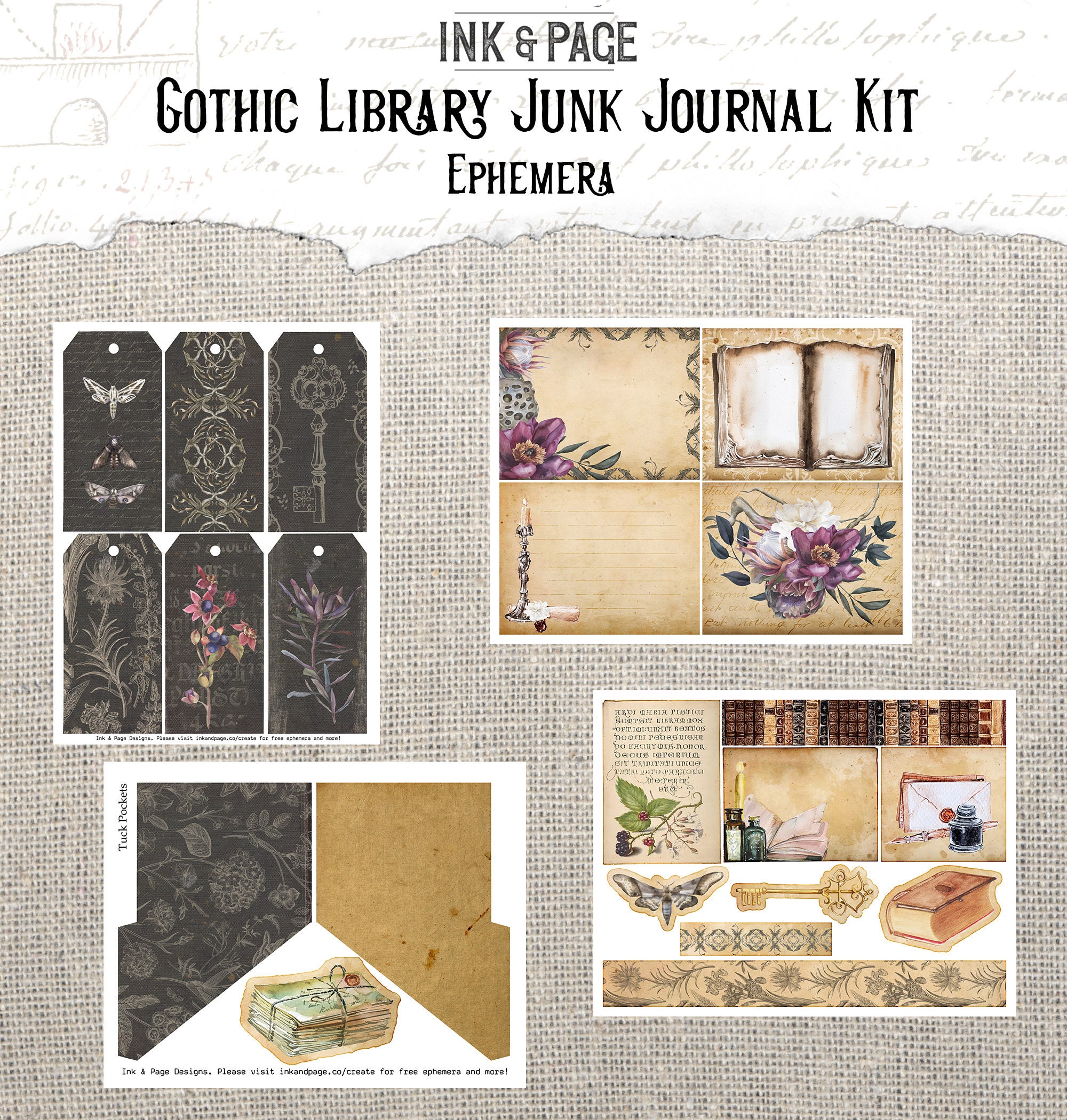 Gothic Library Printable Junk Journal Kit, Dark Academia, Digital ...