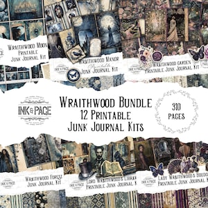 Wraithwood Bundle 12 Junk Journal Printable Kits Gothic Woodland Digitaler Download Dark Forest Viktorianischen Scrapbook Ephemera Vintage Wolf