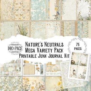 Kit imprimible de diario basura Mega Junk Journal de Nature's Neutrals, enorme descarga digital de Nature, papel efímero para álbum de recortes naturalista, página de cuaderno botánico