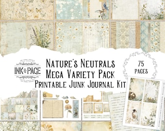 Nature&#39;s Neutrals Mega Junk Journal Printable Kit Huge Nature Digital Download  Ephemera Naturalist Scrapbook Paper Botanical Notebook Page