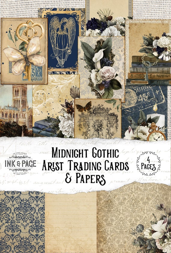 Midnight Gothic Printable ATCs, Ephemera Pack, Artist Trading Cards, Dark Academia, Witchy Junk Journal, Vintage Digital Download, Goth