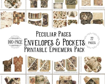 Peculiar Pages Printable Envelopes and Pockets|  Autumn Vintage Junk Journal Ephemera | Digital Download