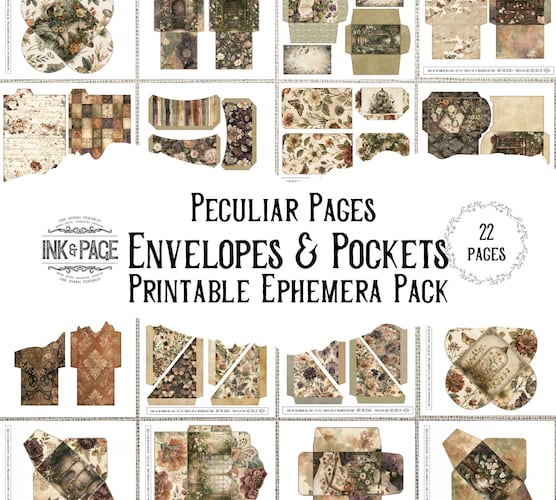 Peculiar Pages Printable Envelopes & Pockets — Autumn Vintage Junk Journal Ephemera