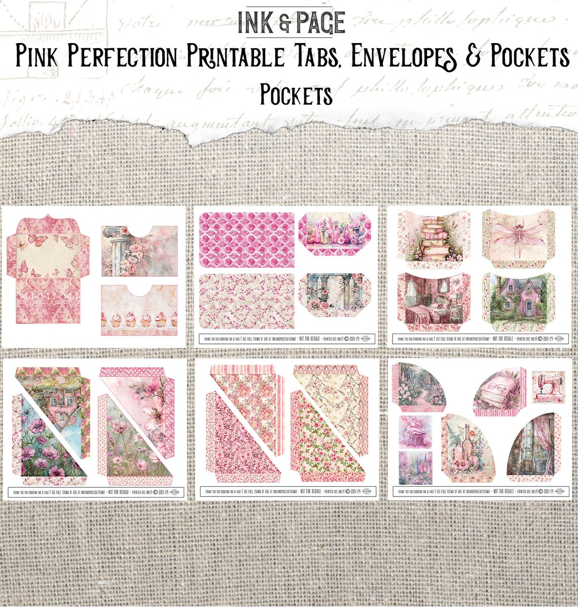 Pink Perfection Printable Ephemera Junk Journal Kit Petal Envelopes ...