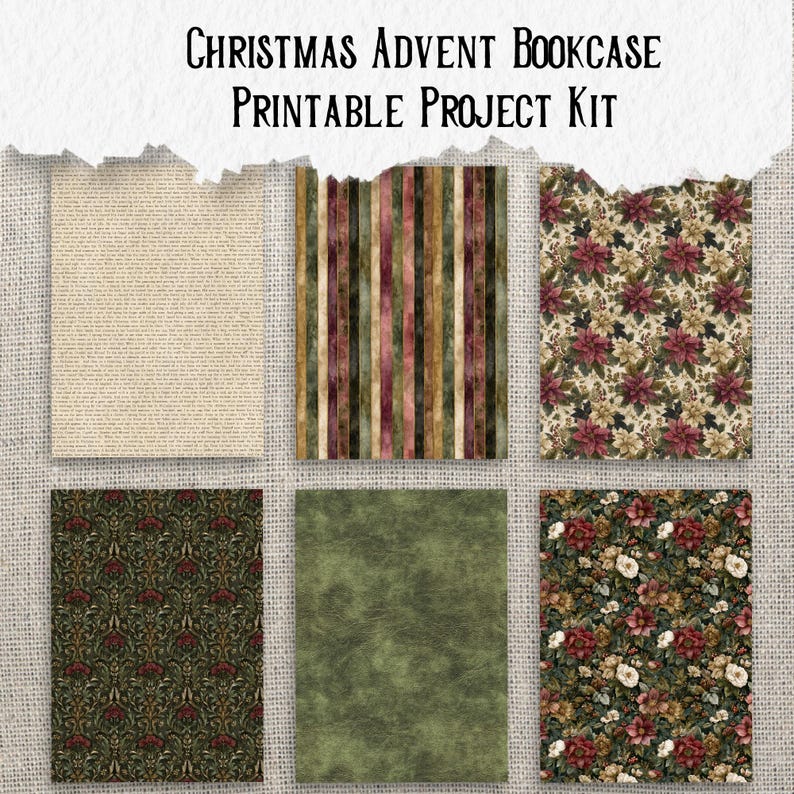 Utskrivbart kit för adventsbokhylla | Miniboklådor | Vintage julbibliotek | Skräpjournal och papperspysselprojekt bild 9