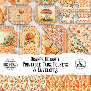 Orange Odyssey Junk Journal Printable Pockets Envelopes Tabs Vintage Digital Download Rainbow Shabby Ephemera Marigold Scrapbook Papercraft