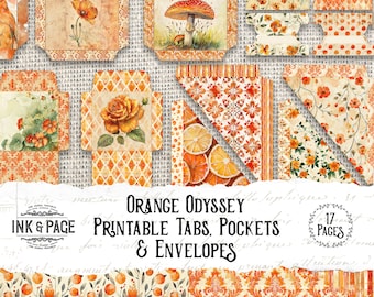 Orange Odyssey Junk Journal Printable Pockets Envelopes Tabs Vintage Digital Download Rainbow Shabby Ephemera Marigold Scrapbook Papercraft