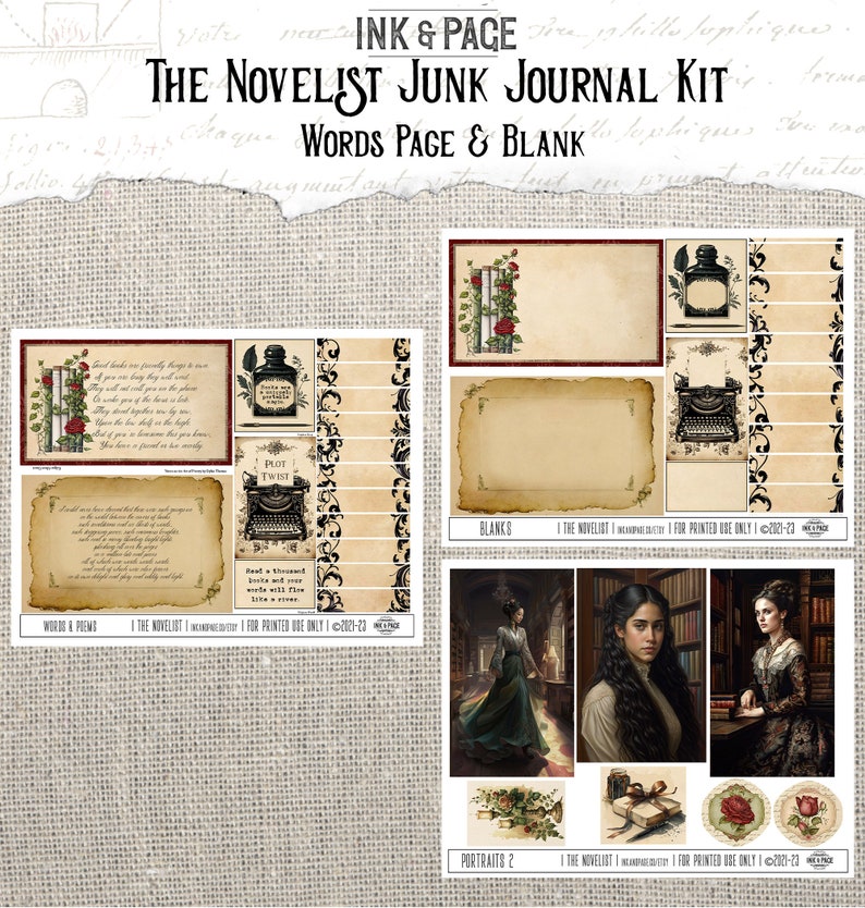 Författarens skräpjournal utskrivbart kit viktoriansk damförfattare ephemerabibliotek vintage skrivmaskinsbok Bujo Dark Academia digital nedladdning bild 6