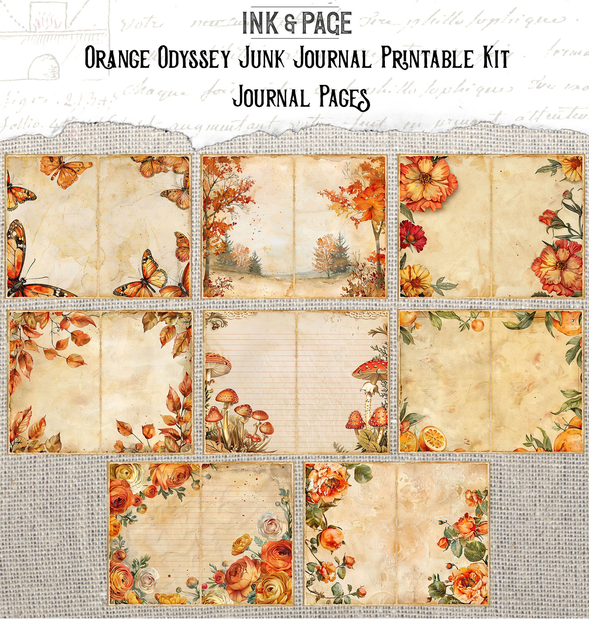 Orange Odyssey Junk Journal Printable Kit Marigold Digital Download ...