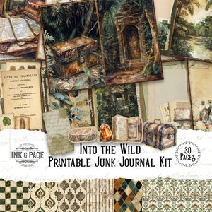 Into the Wild Junk Journal Printable Kit Archeology Ephemera Vintage Jungle Background Papers Victorian Explorer Scrapbook Pages Notes