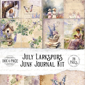 Mes de nacimiento de julio Junk Journal Kit imprimible Floral Digital Junk Journaling Kit Summer Cottage Shabby Chic Planner Páginas Scrapbook femenino