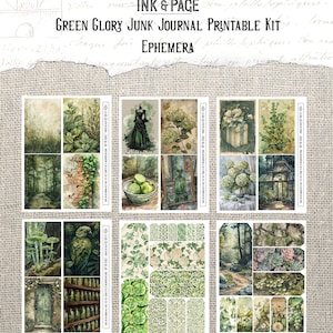 Green Glory Junk Journal Printable Ephemera Rainbow Vintage Digital Paper Pack Shabby Lime Mixed Media Spring Leaves Nature Scrapbook Pages image 5