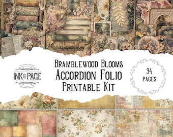 Bramblewood Blooms Junk Journal Magic Garden Folio Kit Cottagecore Ephemera Forest Paper Craft Project Digital Download Mother&#39;s Day Gift