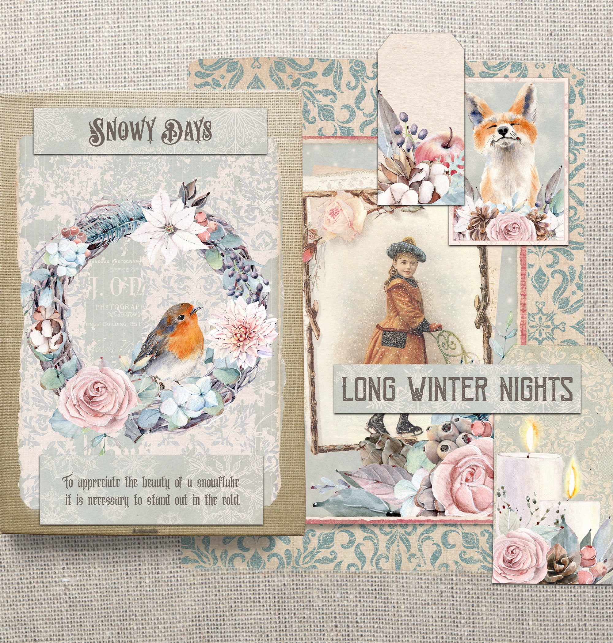 Winter Dream Junk Journal Printable Kit, Vintage Snow Digital Download ...
