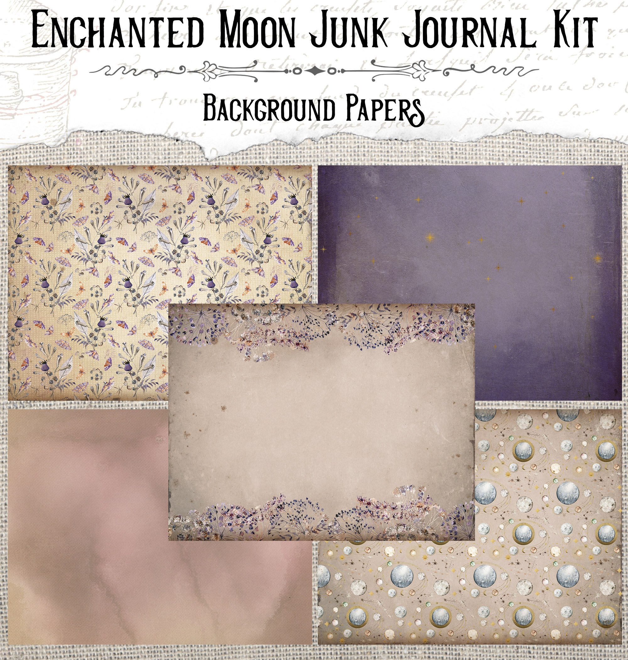 Enchanted Moon Junk Journal Printable Kit, Celestial Journal, Purple ...