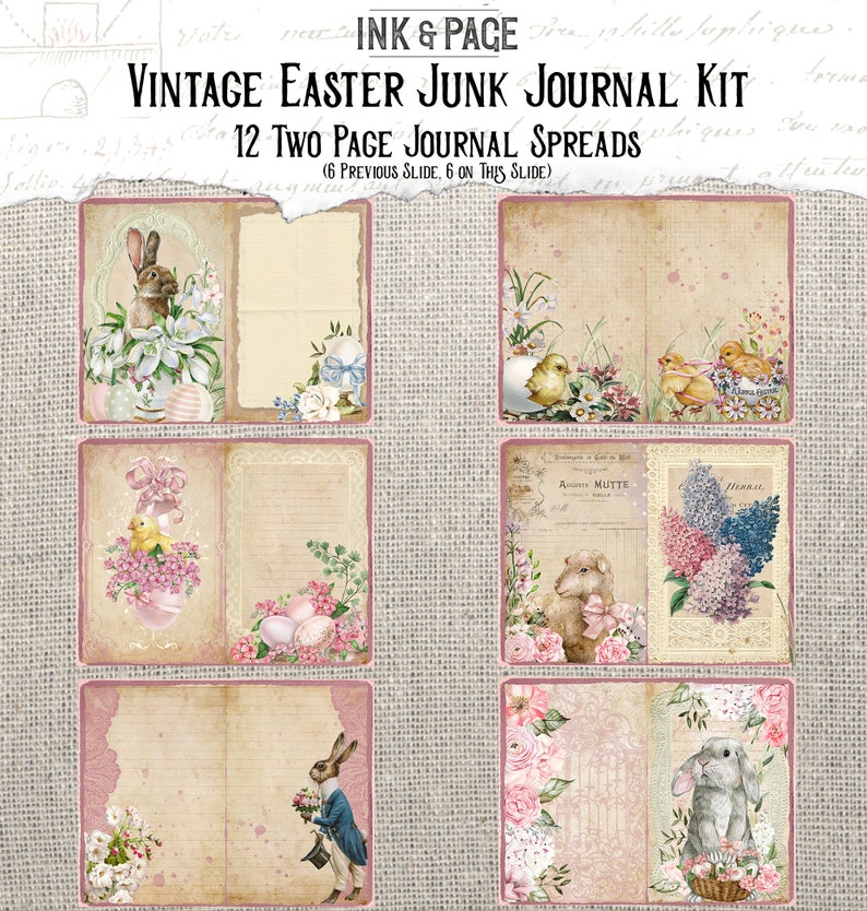 Vintage Easter Printable Junk Journal Kit, Spring Digital Papers, Bunny ...