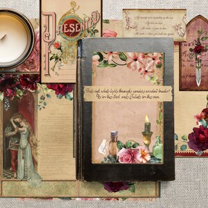 May include: A vintage book with a floral design on the cover. The book is open to a page with a quote from Shakespeare's Romeo and Juliet: "But soft, what light through yonder window breaks? It is the East, and Juliet is the sun."