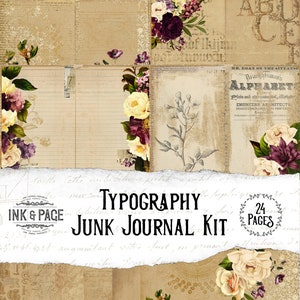 Typography Junk Journal Printable Kit, Vintage Alphabete Ephemera Pack, Antiker Stift und Tinte, Dark Academia, Journaling Zubehör, Scrapbook