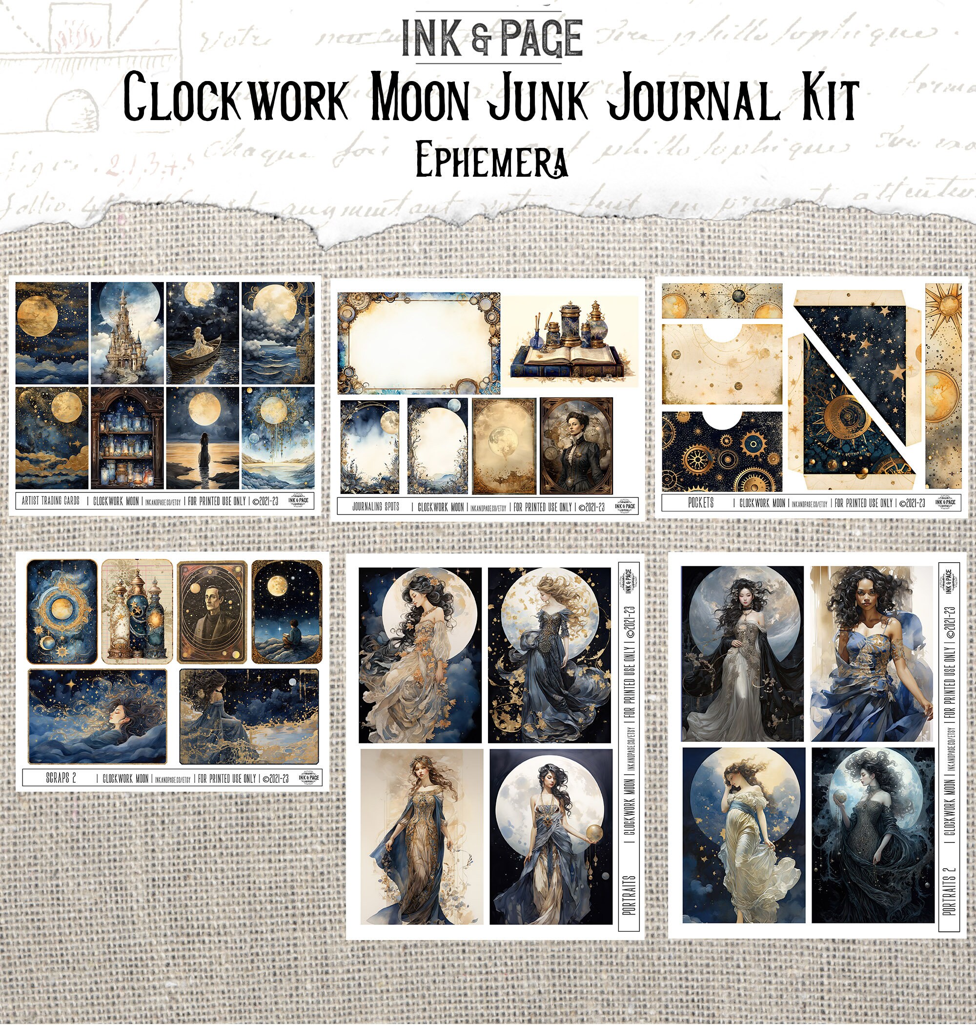 Moon Junk Journal Printable Kit Steampunk Celestial Digital Download ...